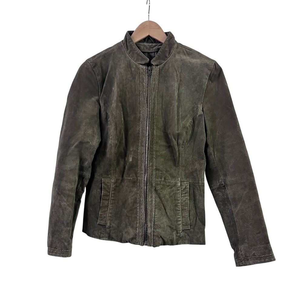 LW Genuine Leather Suede Olive Green Jacket Women's Size M‎ Moto Biker